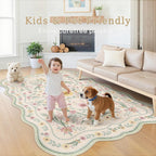 Green Scalloped Floral Washable Rug - Rugsco.ca