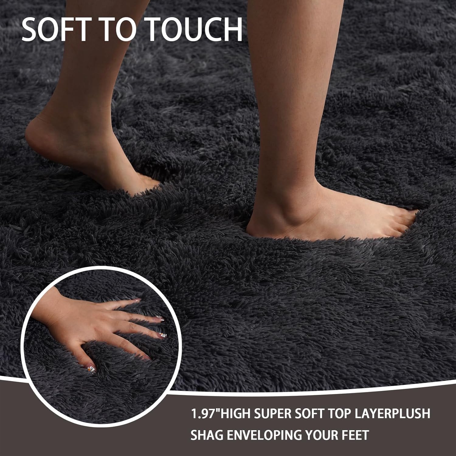 Shag Rug Large Size Cloud Night Grey Fluffy Machine Washable Area Rug