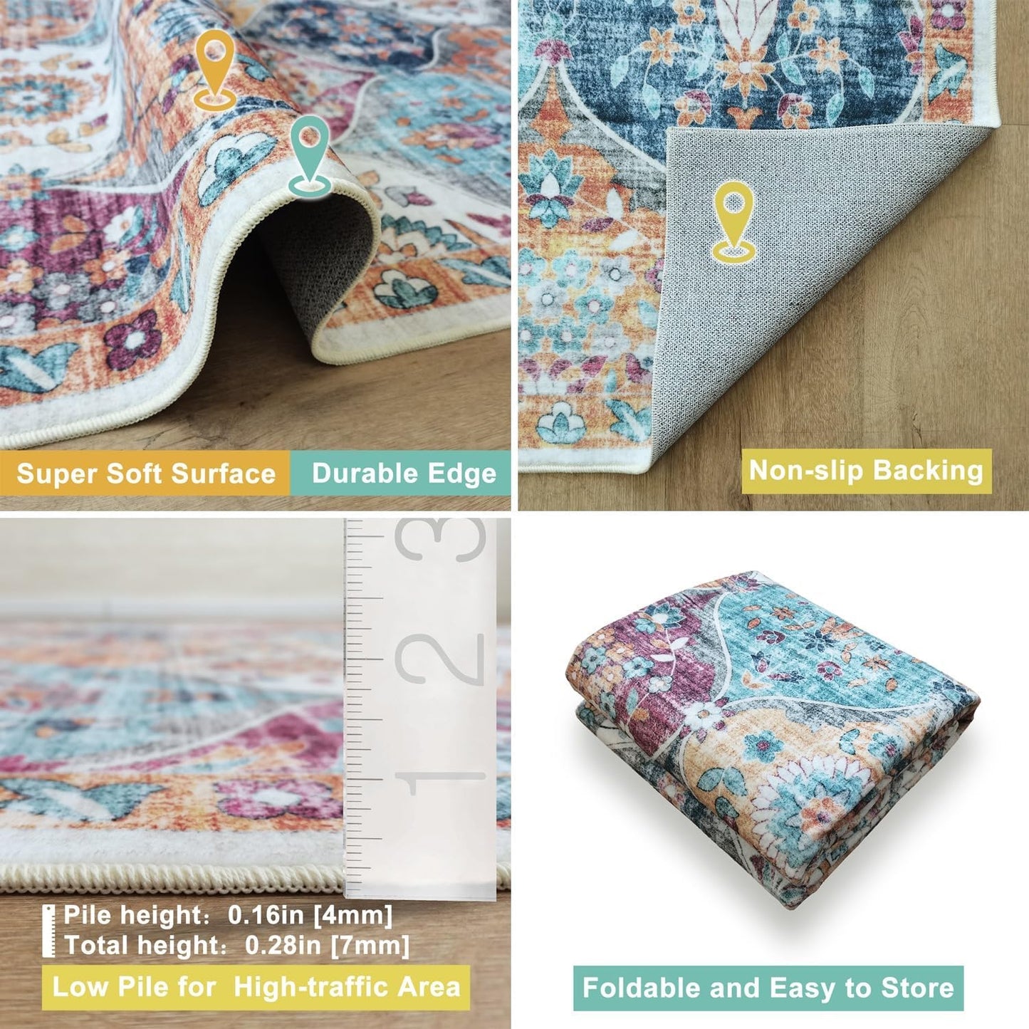 Modern Washable Rug Turkish Inspired Non-Slip Multicolor Area Rug Carpet
