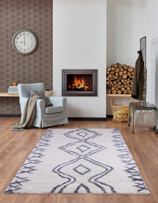 Shag Rug Boho 4x6 White and Grey Area Carpet 