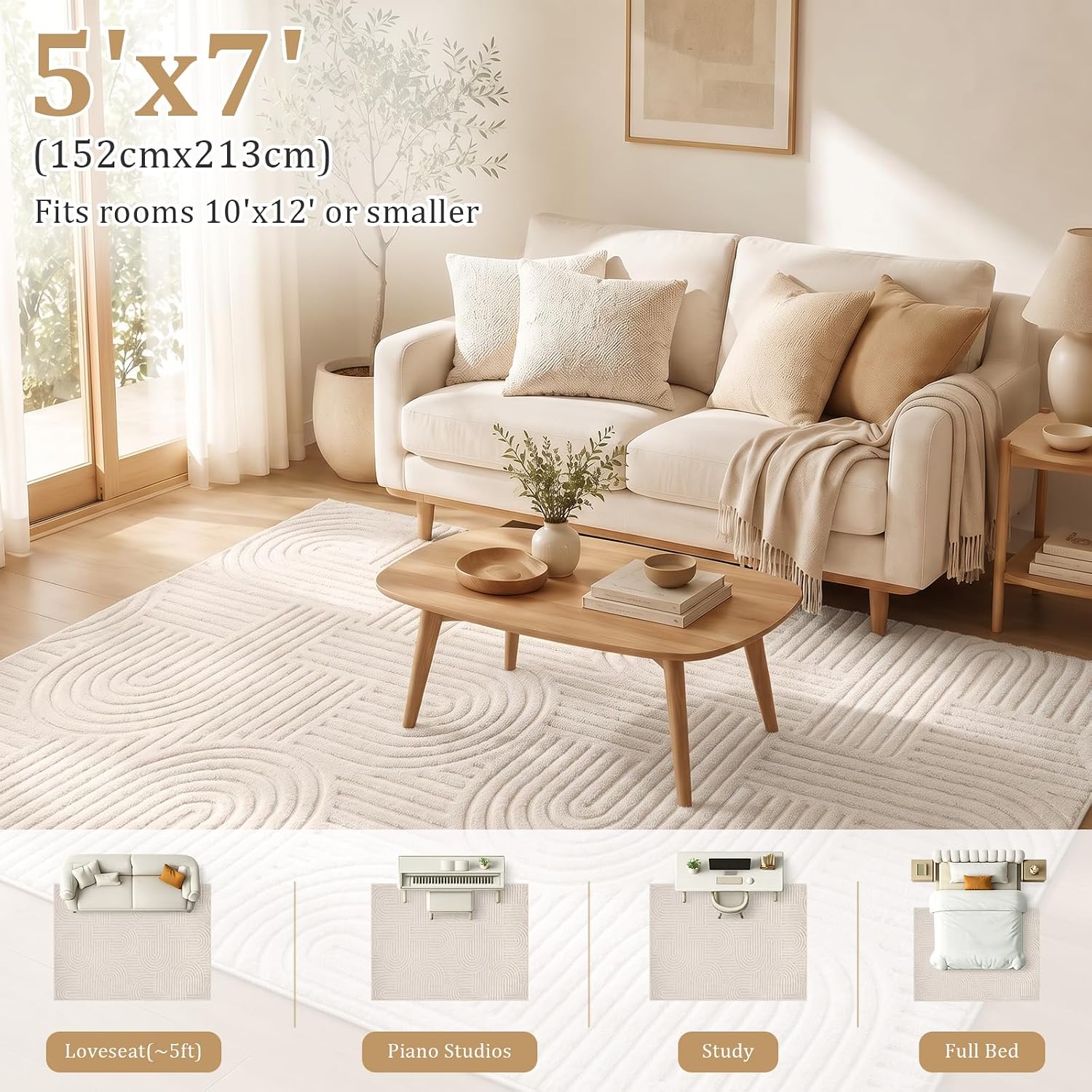 Beige Arch Washable Rug - Rugsco.ca