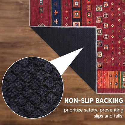 Turkish Rug Ethnic Patterned Red Boho Living Room  Kitchen and Bedroom