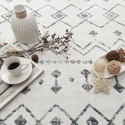 Modern Washable Rug Boho Non-Slip White and Grey Area Rug