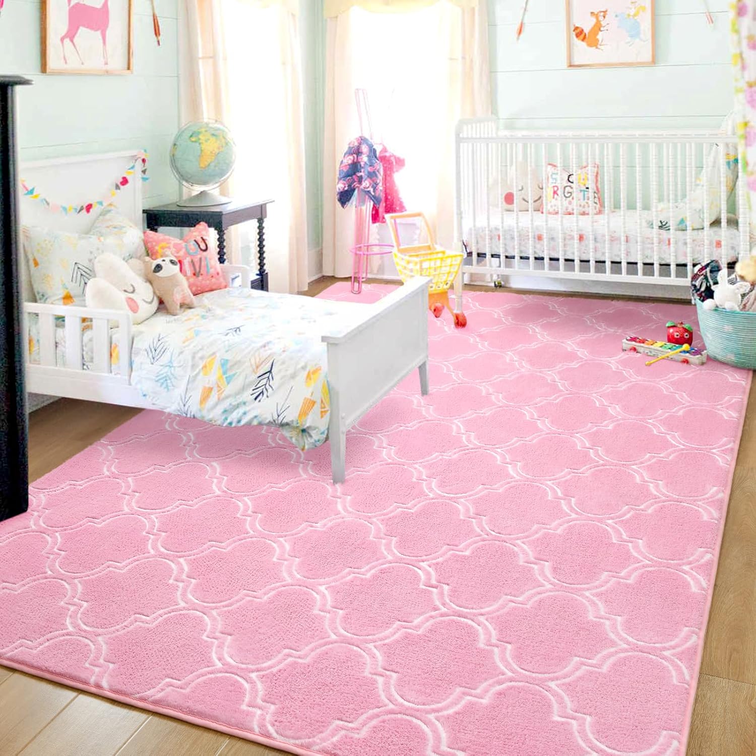 Pink And White Area Rug