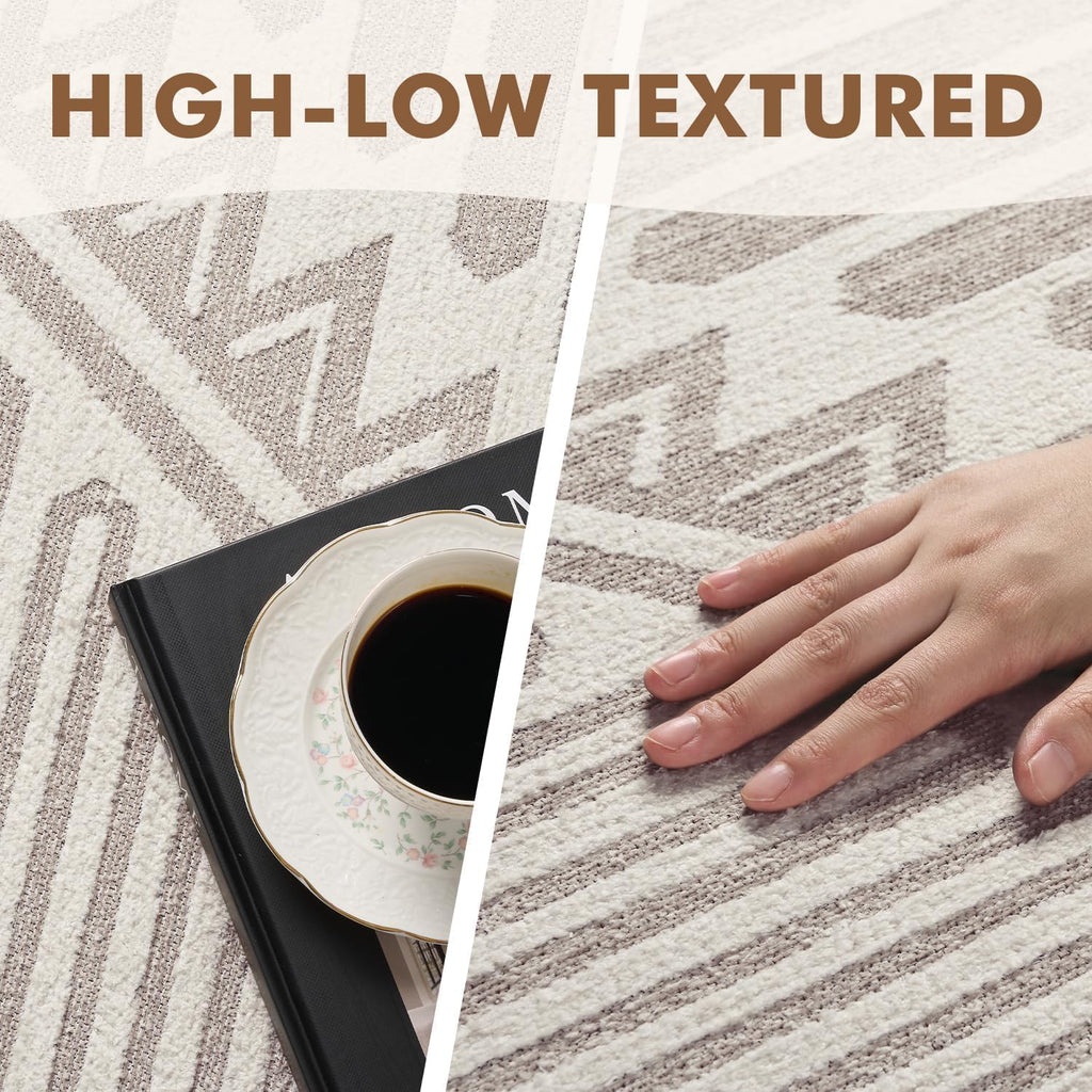 Beige Tufted Boho Geometric Washable Rug - Rugsco.ca