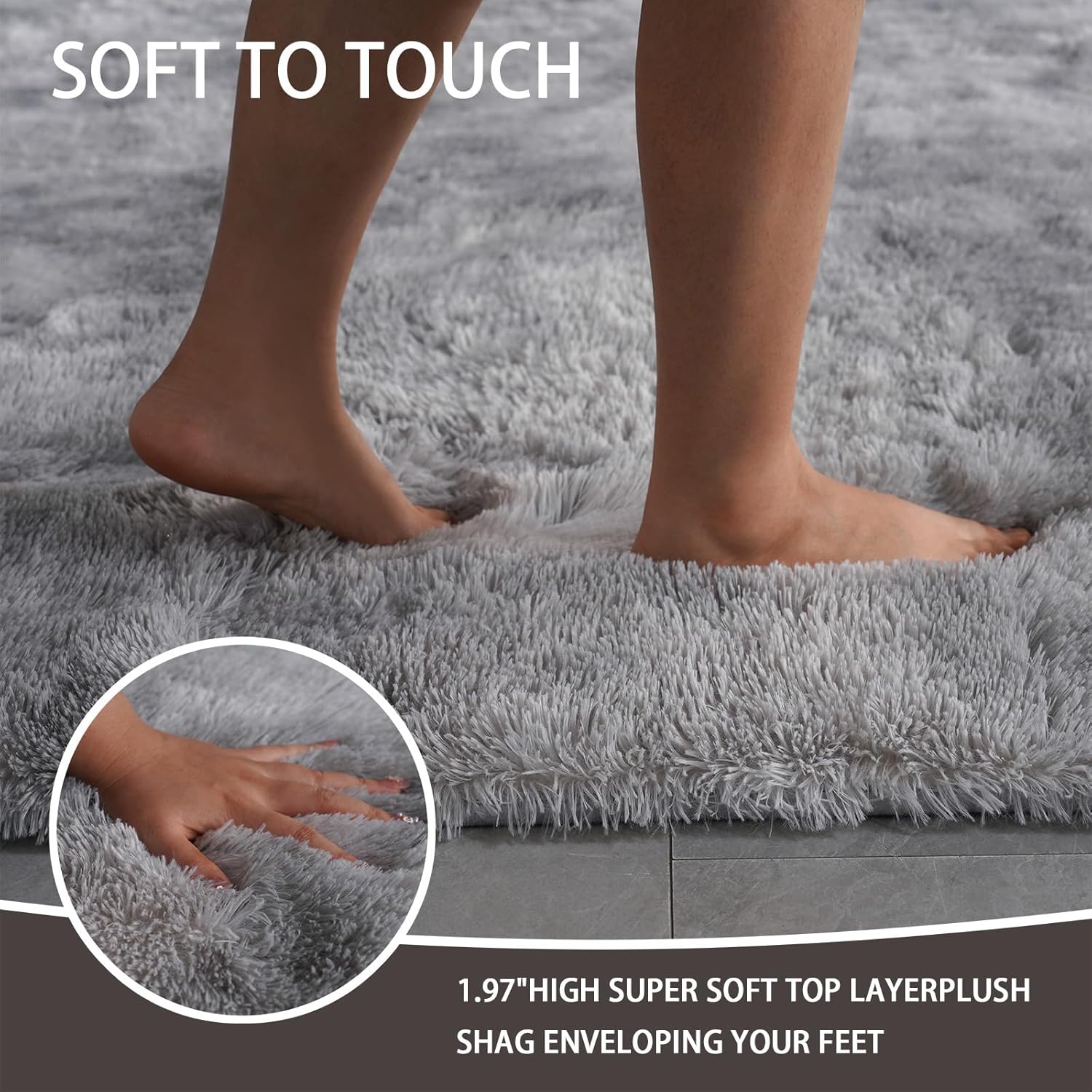Shag Rug Large Size Cloud Grey Fluffy Machine Washable Area Rug