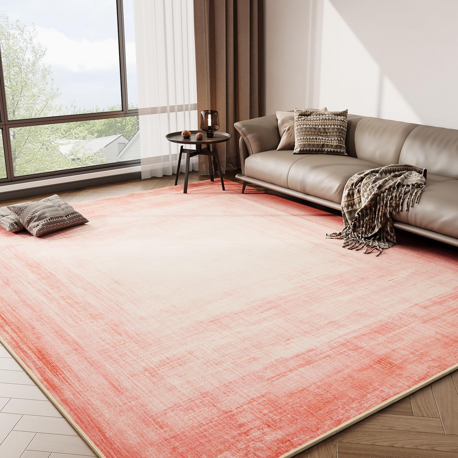 Modern Rug Pink  Abstract Non Slip Modern  Living Room Kitchen and Bedroom
