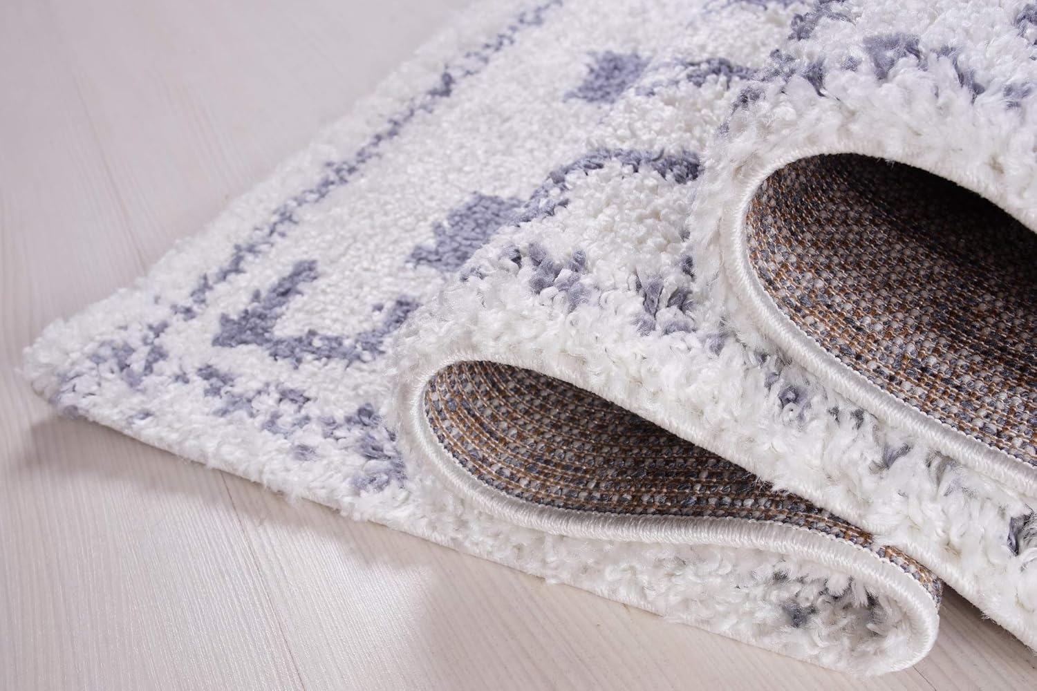 Shag Rug Boho 4x6 Traditional White and Grey Area Carpet