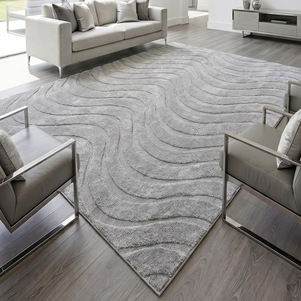 Pearl Grey Waves Washable Rug - Rugsco.ca