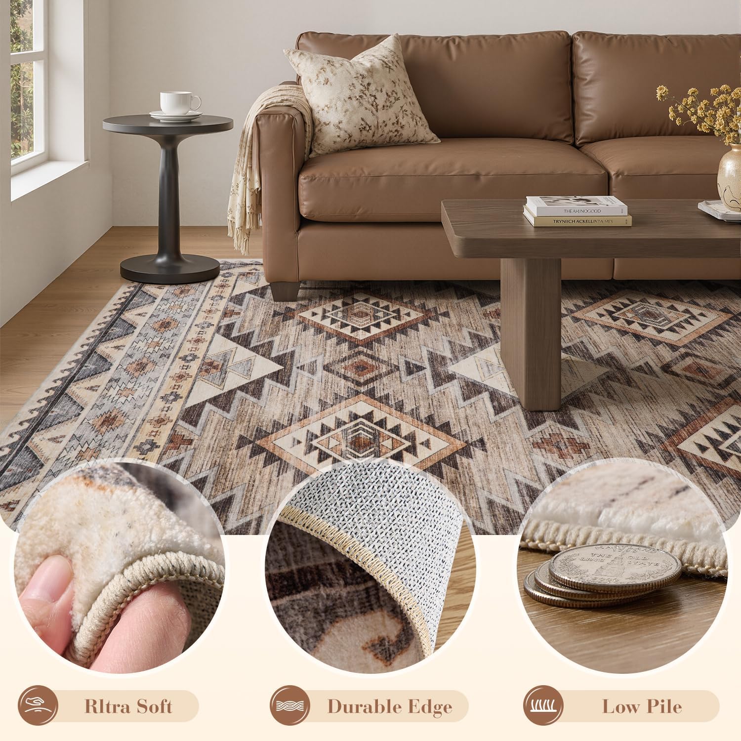 Brown Moroccan Boho Washable Rug - Rugsco.ca