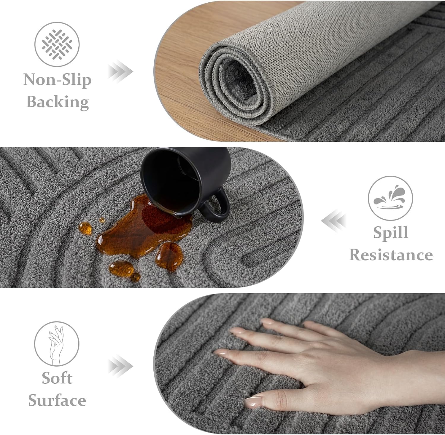 Grey Geometric Washable Rug - Rugsco.ca