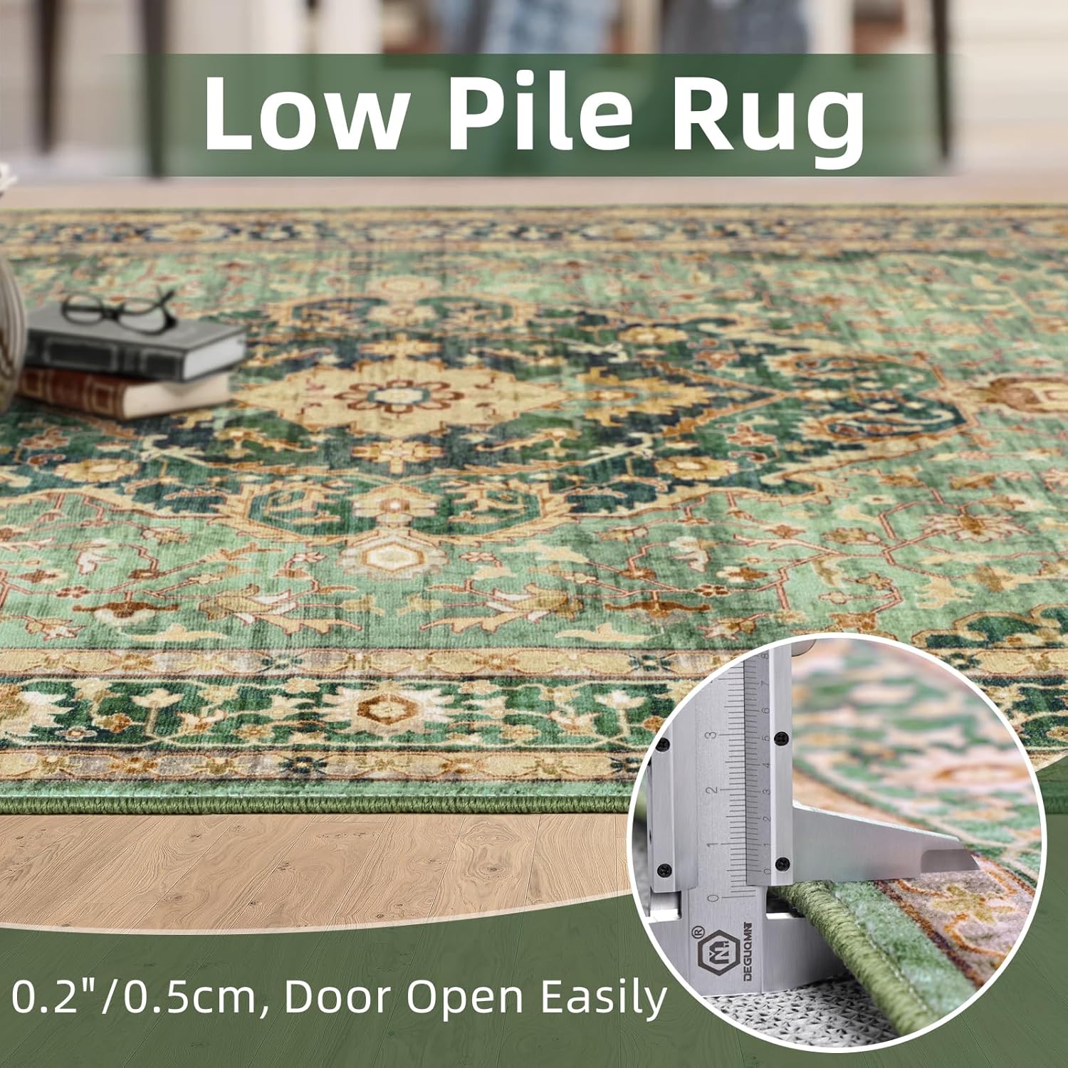 Turkish Rug Green Living Room Kitchen and Bedroom
