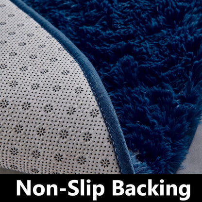 Round Fluffy Rug Navy Blue