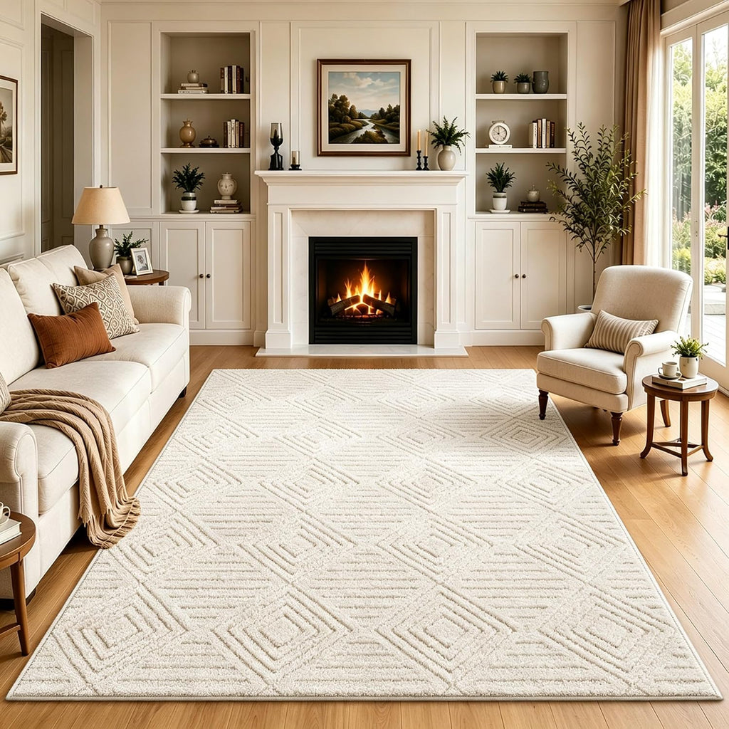 Checkered Cream Boho Washable Rug - Rugsco.ca