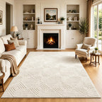 Checkered Cream Boho Washable Rug - Rugsco.ca