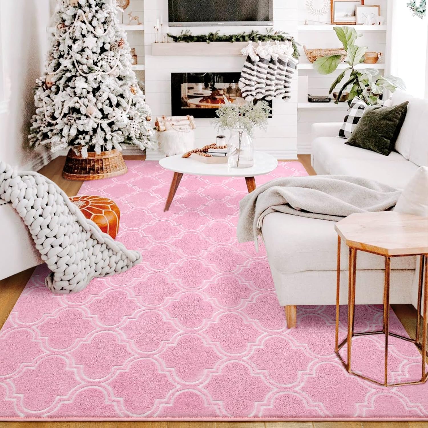 Pink And White Area Rug