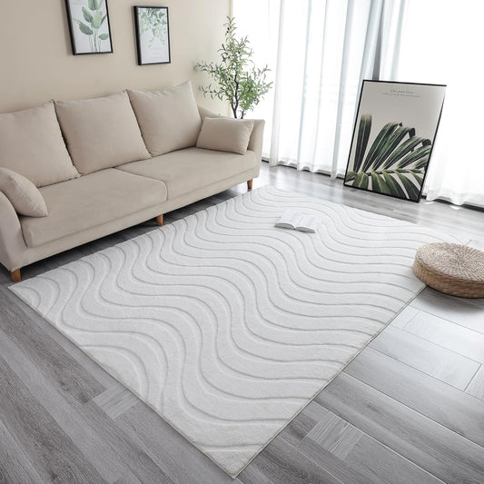 Agora Collection Plush Shag Rug 5x7 White Boho Wavy