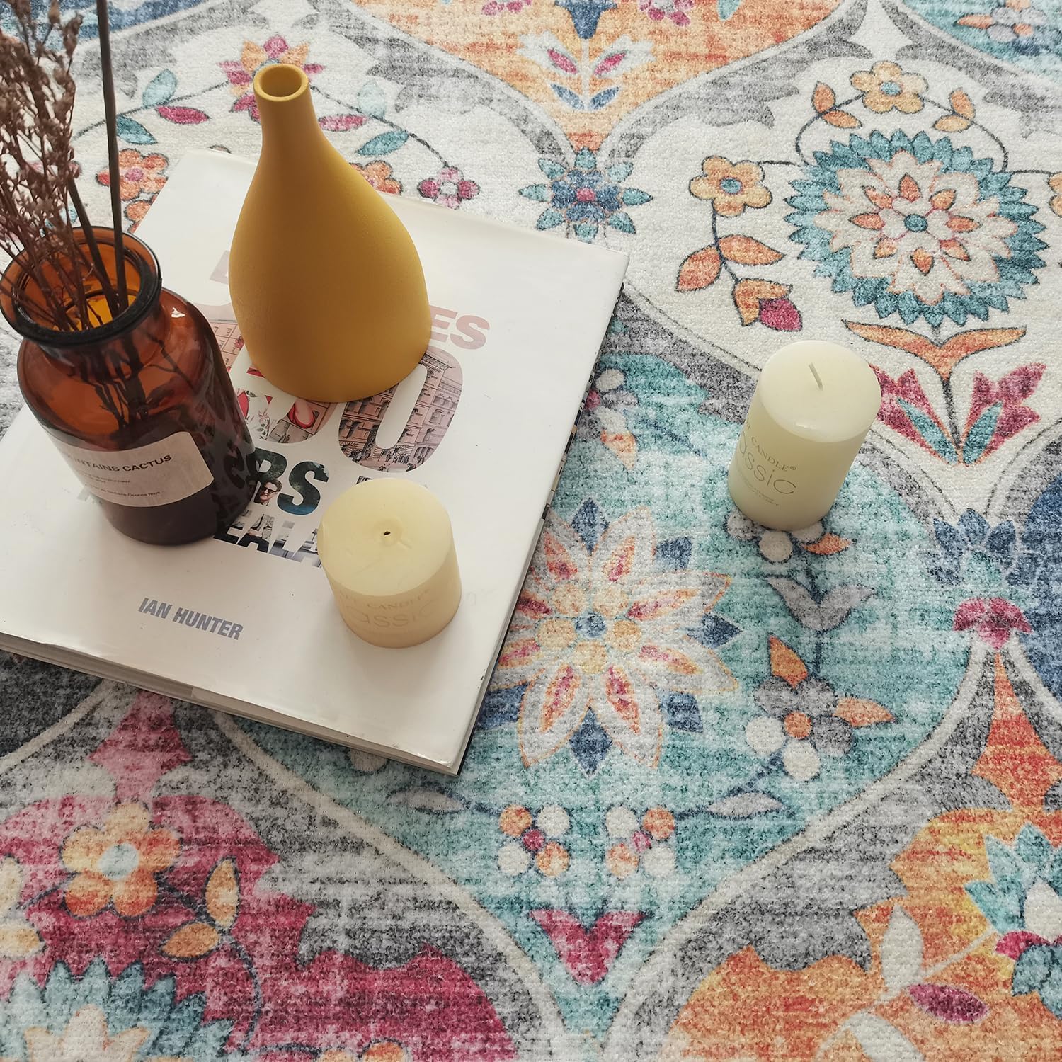 Modern Washable Rug Turkish Inspired Non-Slip Multicolor Area Rug Carpet