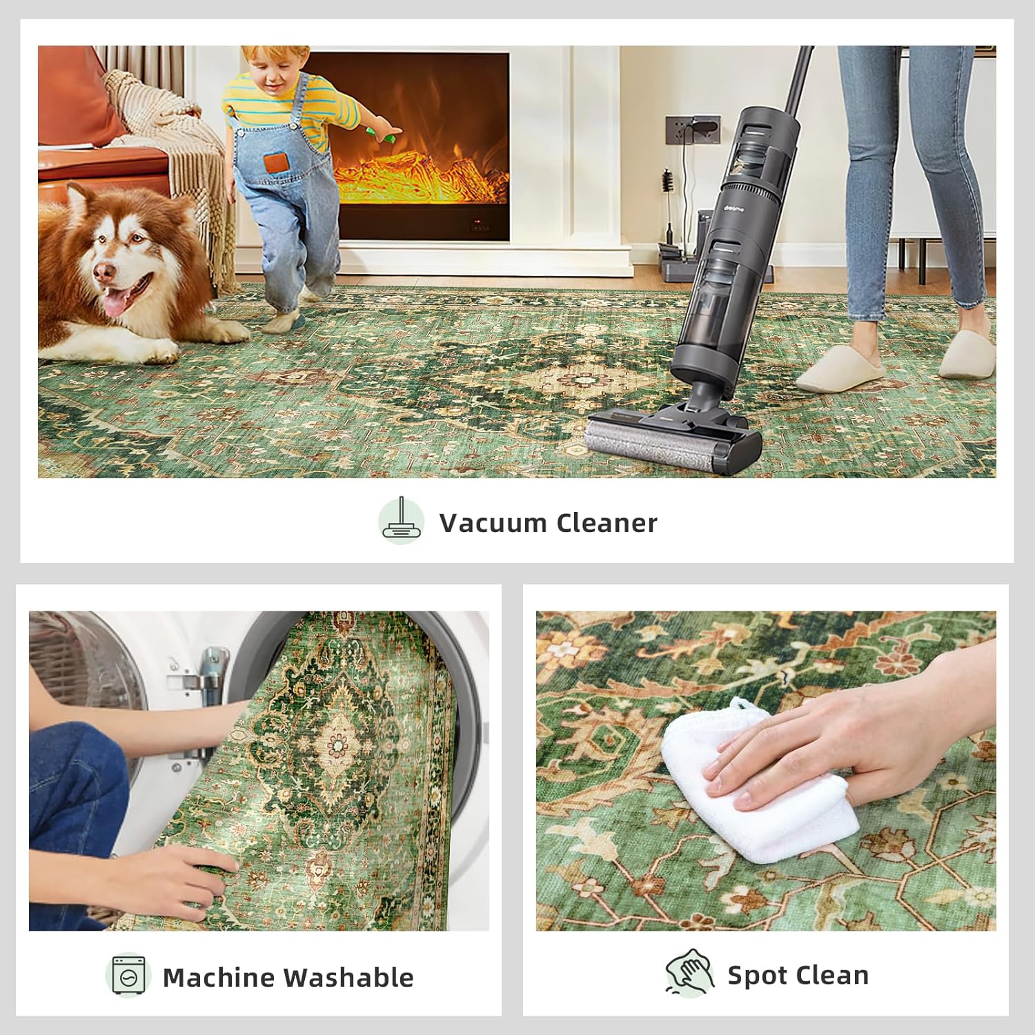 Turkish Rug Green Living Room Kitchen and Bedroom