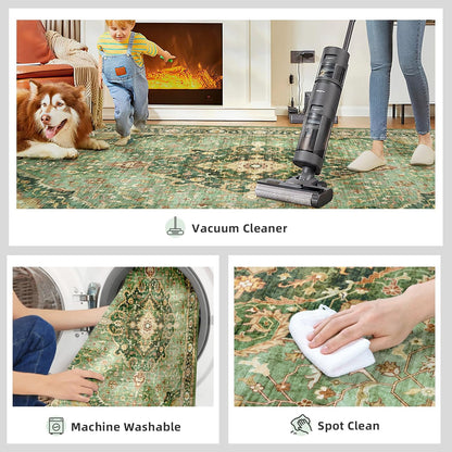 Turkish Rug Green Living Room Kitchen and Bedroom
