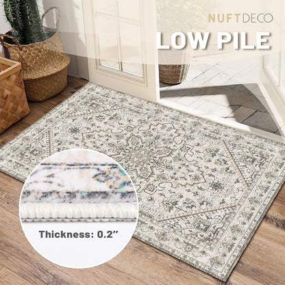 Boho Rug Red Abstract Non Slip Modern  Living Room Kitchen and Bedroom