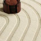 Velvet Cream Beige Circles Washable Rug - Rugsco.ca