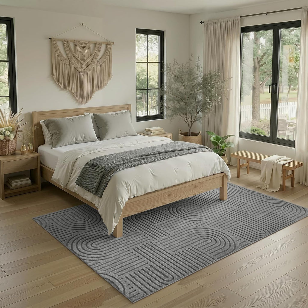 Grey Geometric Washable Rug - Rugsco.ca