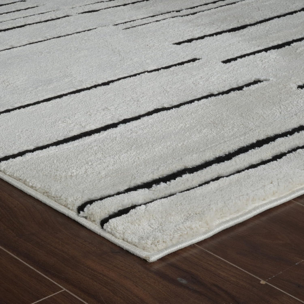 North Collection Boho Rug 4x6 High Quality  Rectilinear White and Black Area Rug
