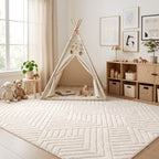 Beige Stripe Washable Rug - Rugsco.ca