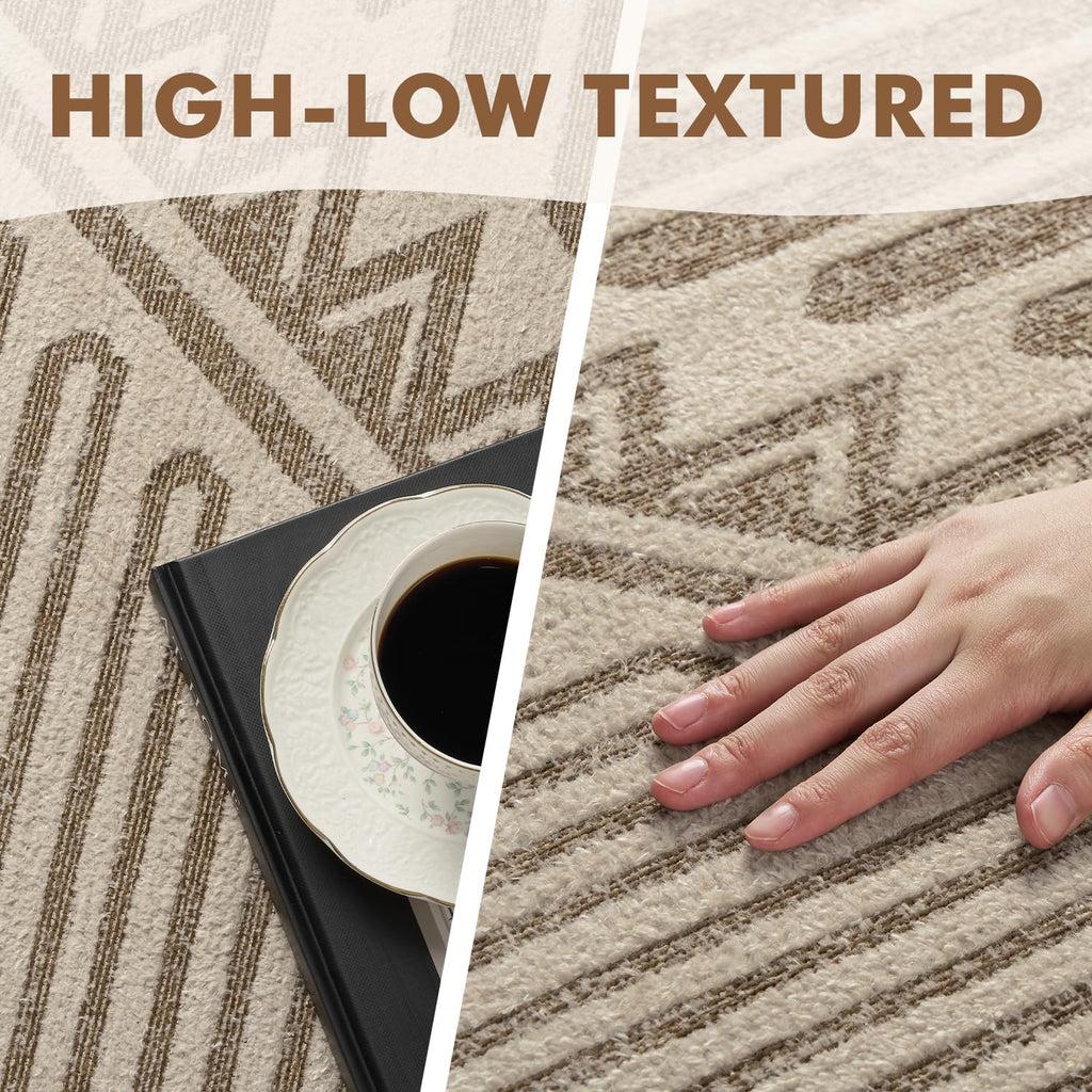 Brown Tufted Boho Geometric Washable Rug - Rugsco.ca