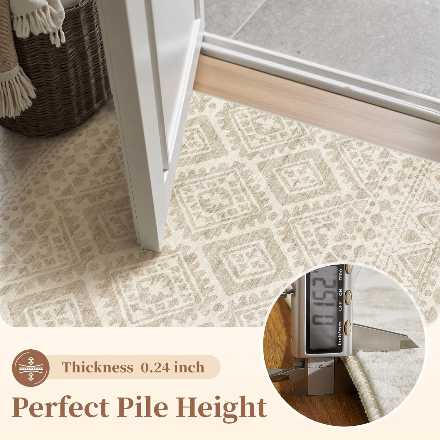 Beige Moroccan Boho Washable Rug - Rugsco.ca