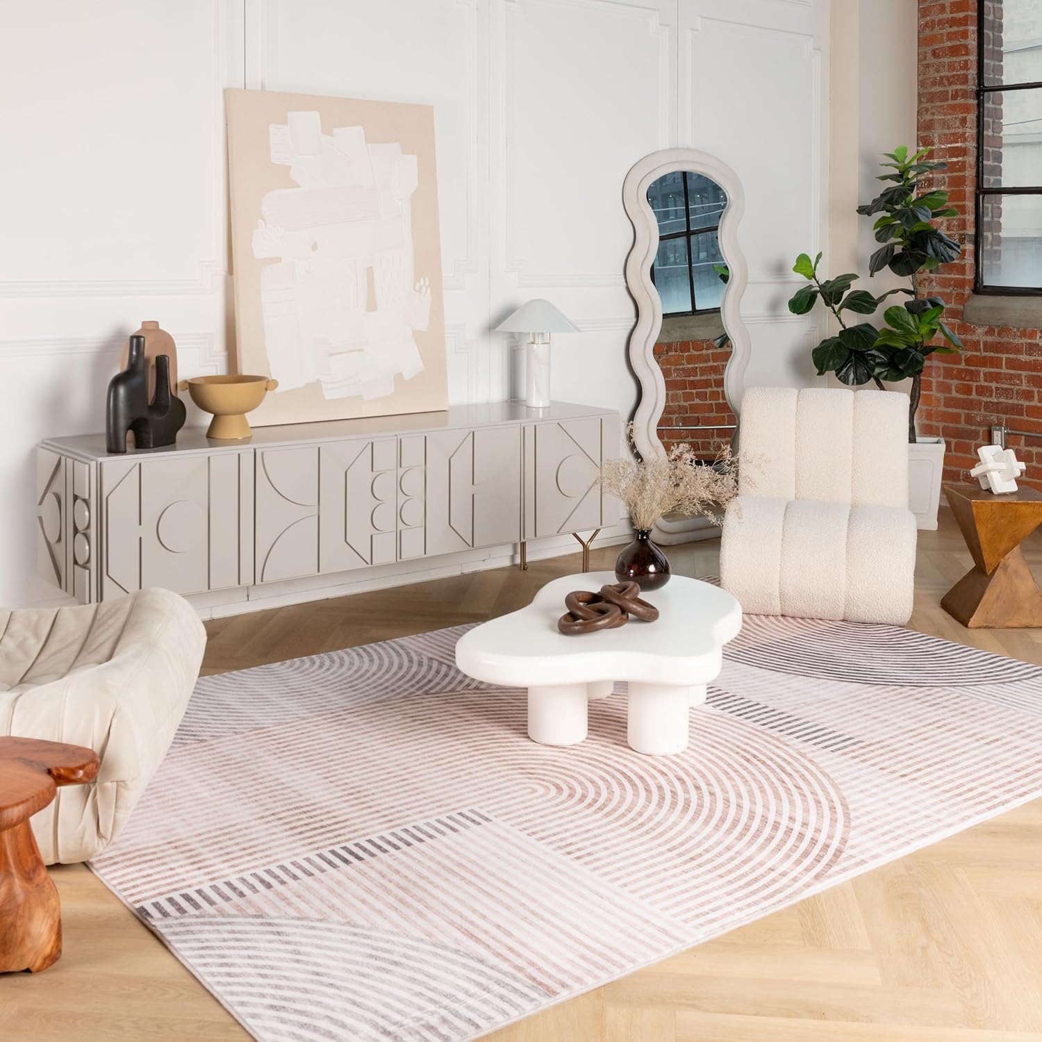 Modern Minimalist Area Rug Beige Modern Living Room Kitchen and Bedroom Rug