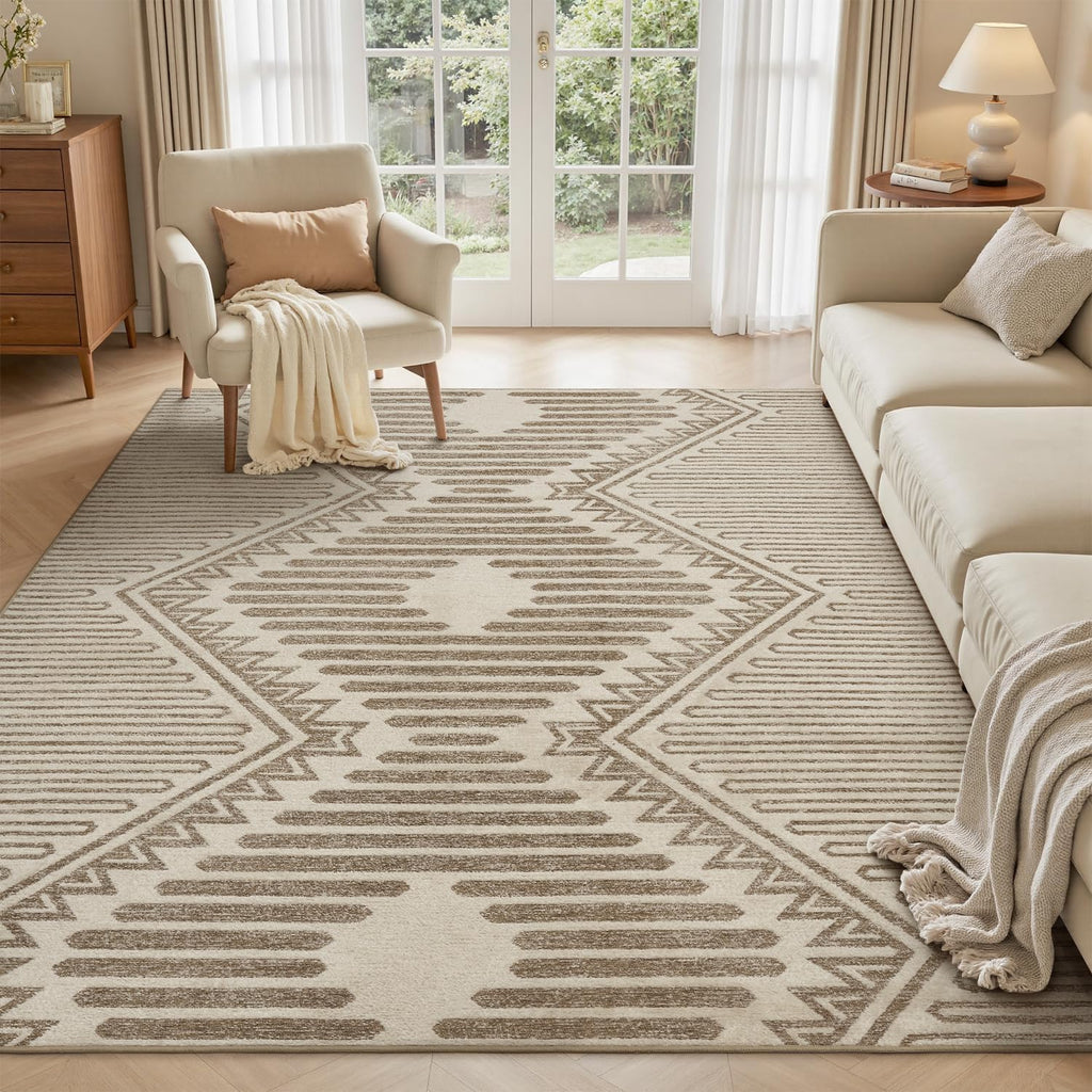 Brown Tufted Boho Geometric Washable Rug - Rugsco.ca