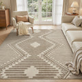 Brown Tufted Boho Geometric Washable Rug - Rugsco.ca
