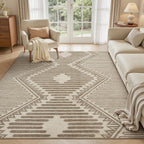 Brown Tufted Boho Geometric Washable Rug - Rugsco.ca