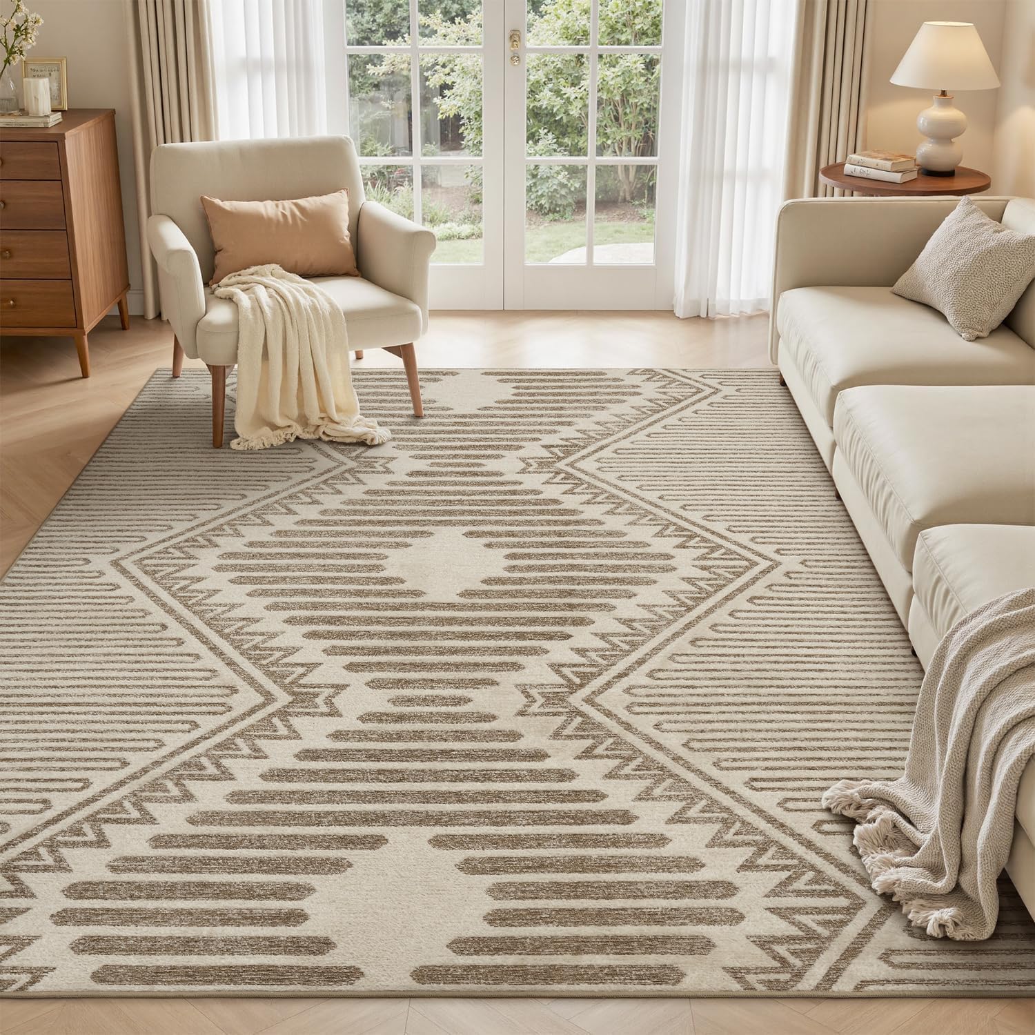 Brown Tufted Boho Geometric Washable Rug - Rugsco.ca