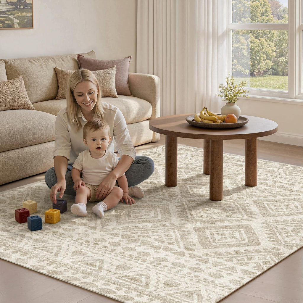 Beige Moroccan Boho Washable Rug - Rugsco.ca