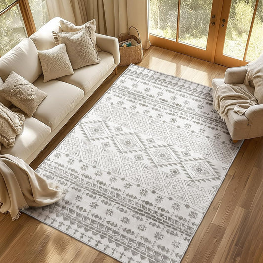 Boho Rug White Non Slip Modern  Living Room Kitchen and Bedroom