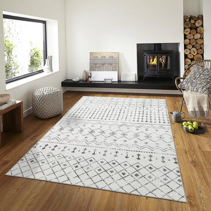 Modern Washable Rug Boho Non-Slip White and Grey Area Rug