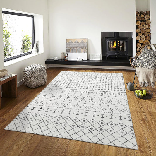 Modern Washable Rug Boho Non-Slip White and Grey Area Rug