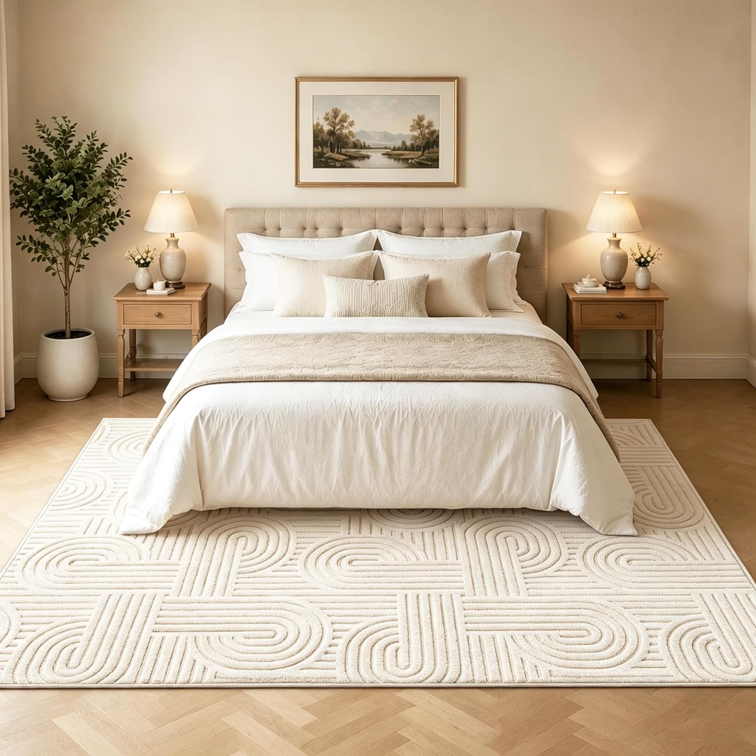 Arch Cream Boho Washable Rug - Rugsco.ca