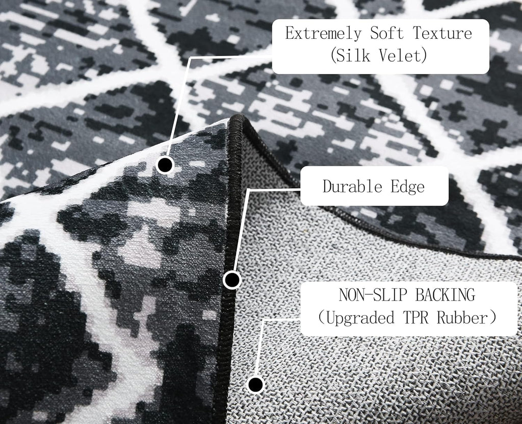 Modern Rug 5x7 Thin Black and Grey Machine Washable Area Rug