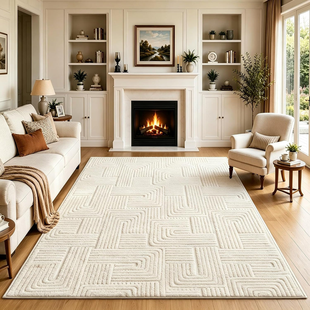 Geometric Cream Boho Washable Rug - Rugsco.ca