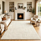Geometric Cream Boho Washable Rug - Rugsco.ca