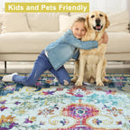 Modern Washable Rug Boho Non-Slip Blue and Multicolor Area Rug