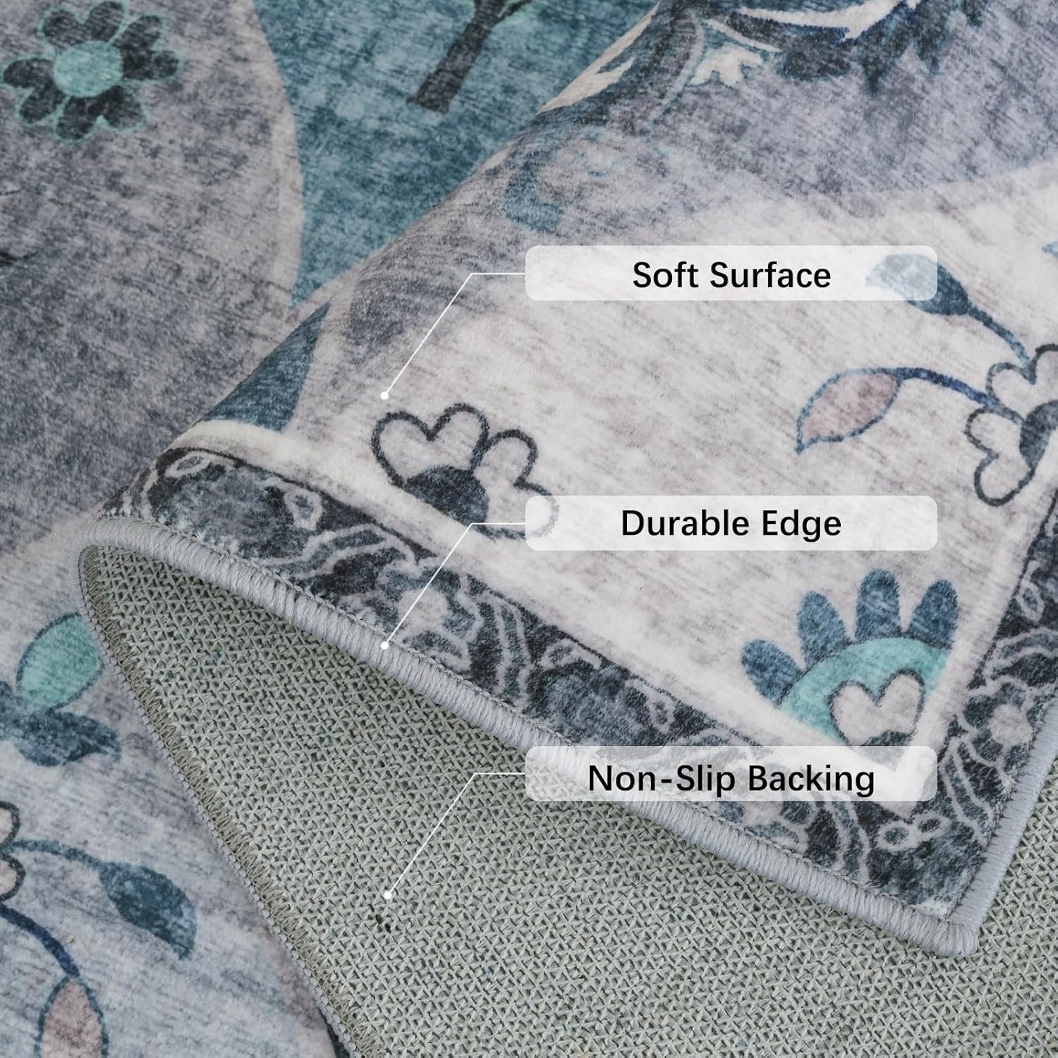 Turkish Blue Rug Non Slip Modern  Living Room Kitchen and Bedroom