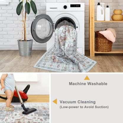 Modern Washable Rug Boho Non-Slip Beige and Grey Area Rug 