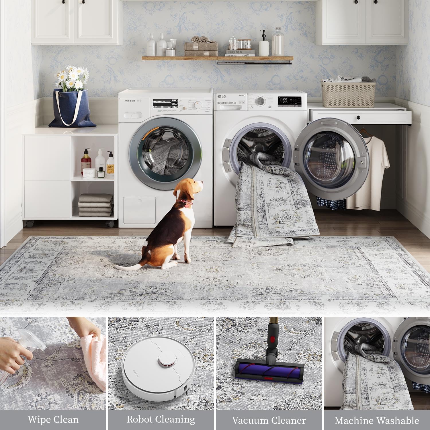 Vintage Grey Rug Living Room  Kitchen and Bedroom