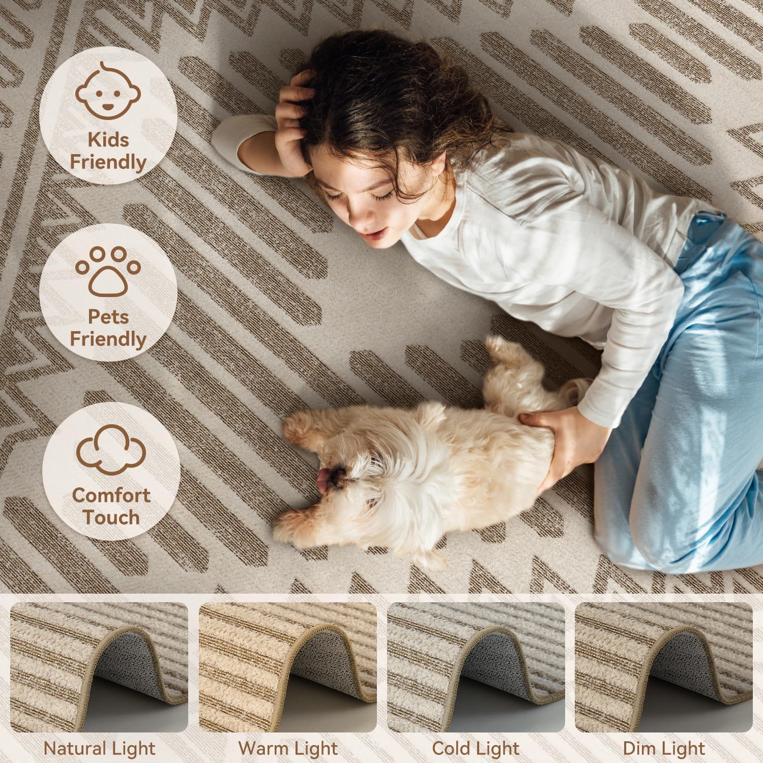 Brown Tufted Boho Geometric Washable Rug - Rugsco.ca