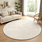 Geometric Cream Boho Round Washable Rug - Rugsco.ca